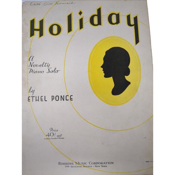 Holiday Sheet Music  A Novelty Piano Solo by Ethel Ponce - Picture 1 of 12